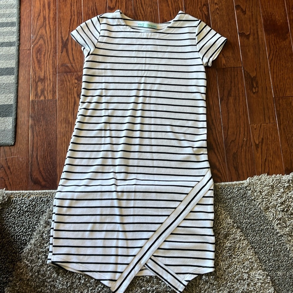 Black & white striped sweatshirt material dress. Size XS
